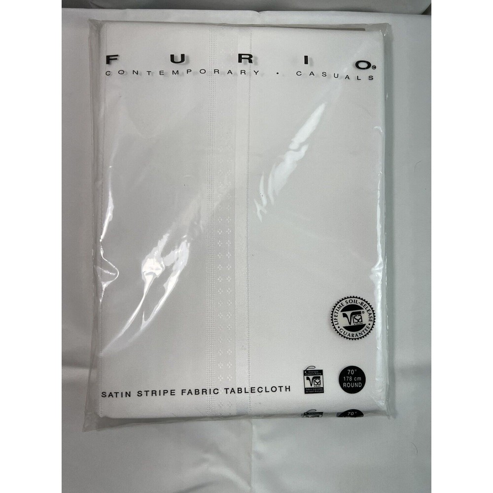 Vtg Furio Contemporary‎ Yellow Satin Stripe Fabric Tablecloth 70” Round USA